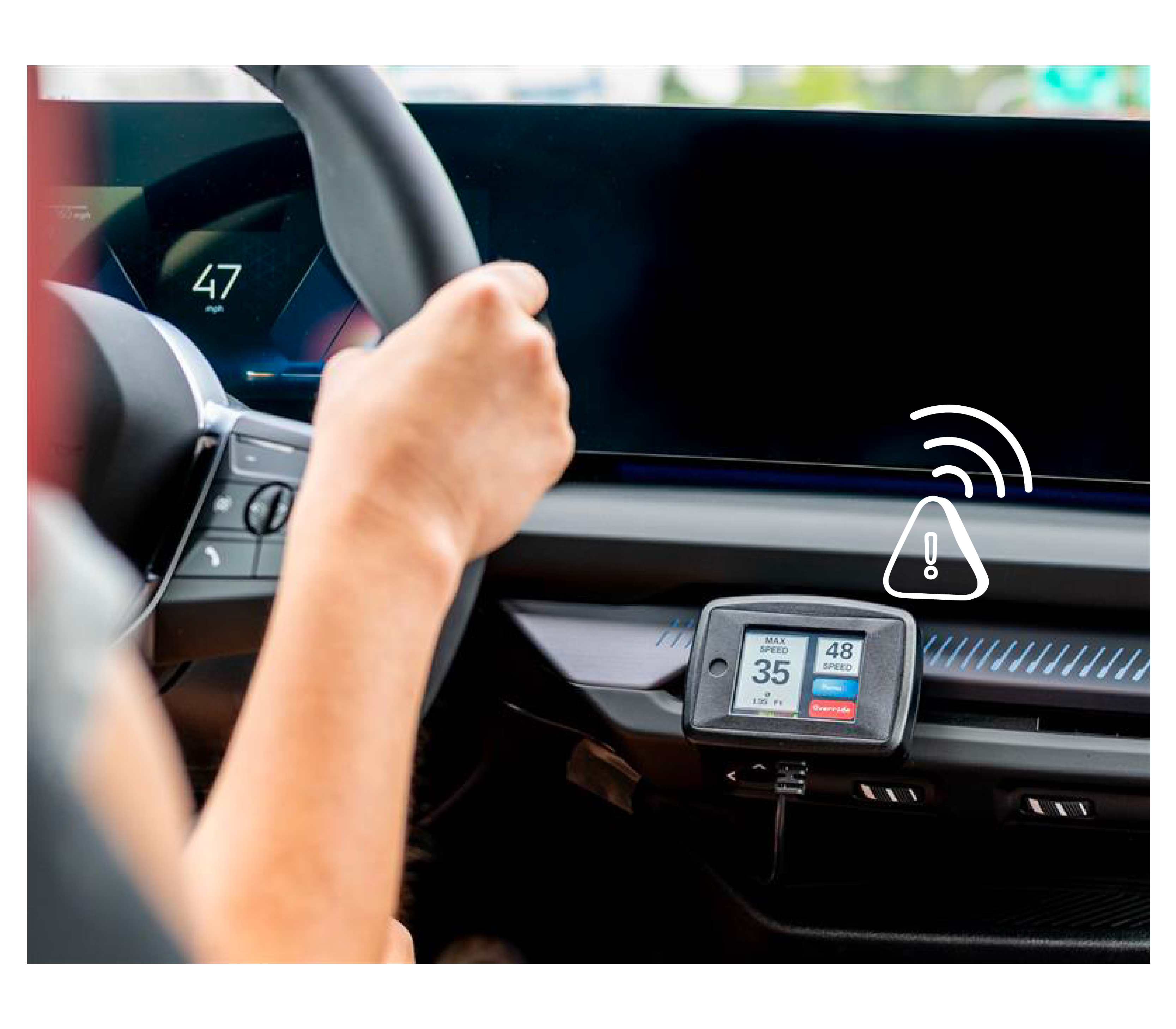 Driver noticing visual and auditory alert of high speed