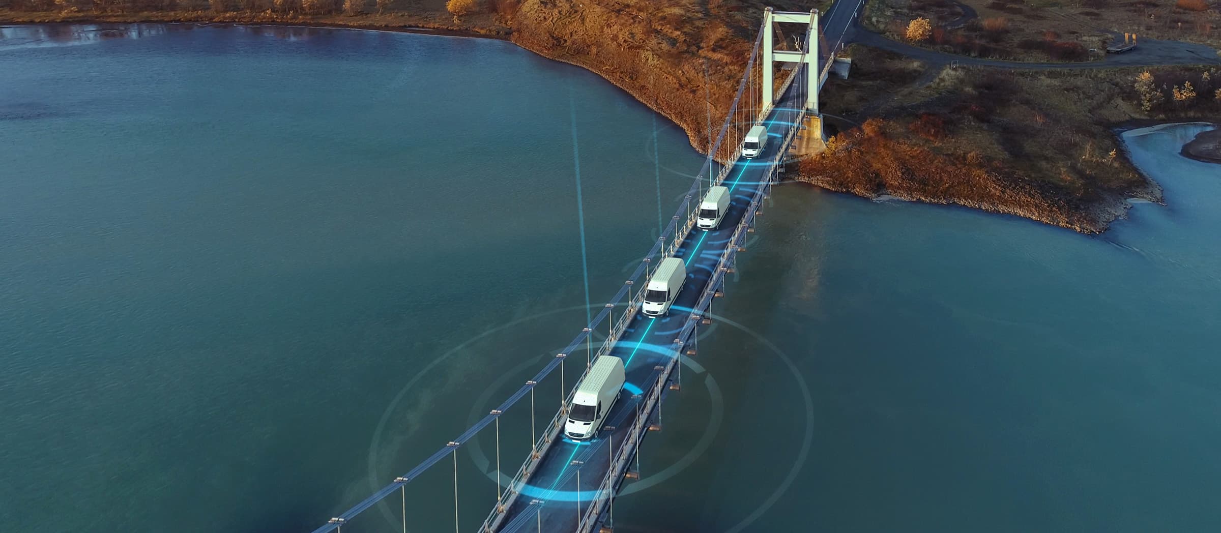 A fleet of trucks connected and managed via GPS